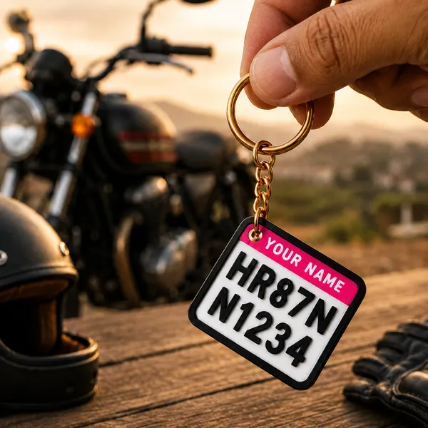 White_And_Pink_Bike_Number_Plate_Personalized_Keychain