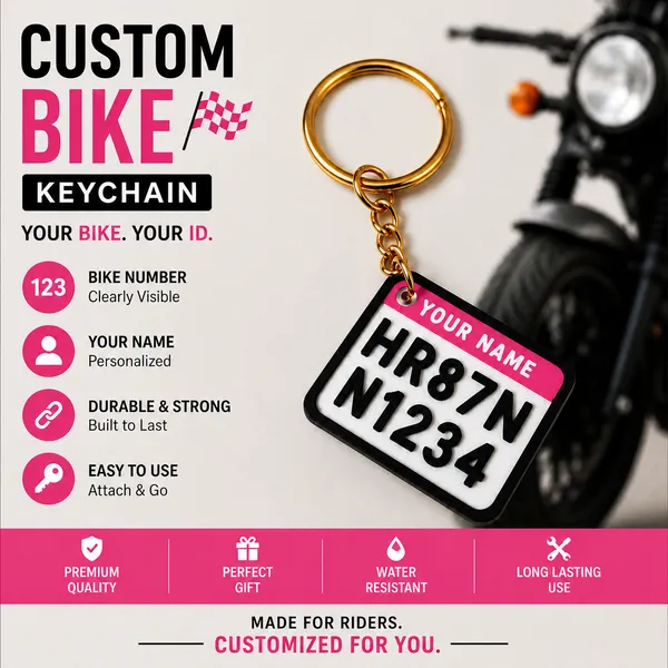 White_And_Pink_Bike_Number_Plate_Personalized_Keychain