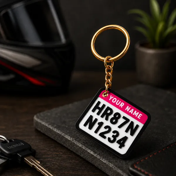 White_And_Pink_Bike_Number_Plate_Personalized_Keychain
