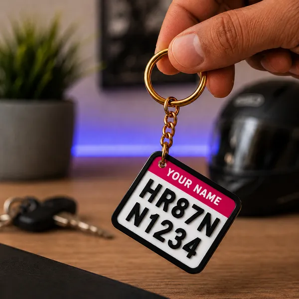 White_And_Pink_Bike_Number_Plate_Personalized_Keychain