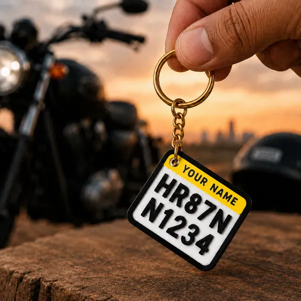 White_And_Yellow_Bike_Number_Plate_Personalized_Keychain