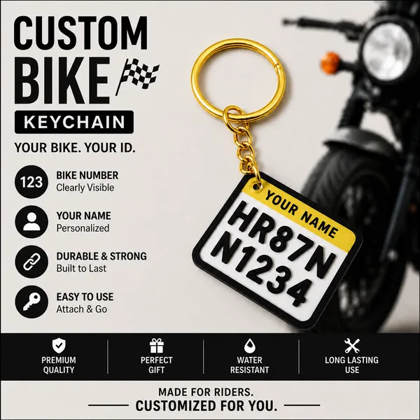 White_And_Yellow_Bike_Number_Plate_Personalized_Keychain