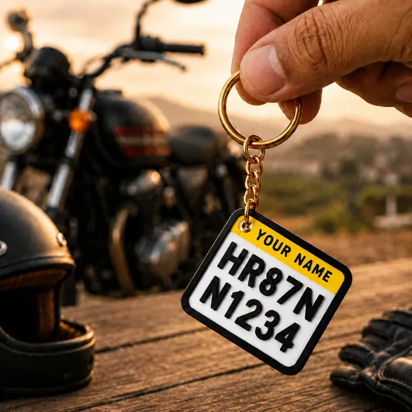 White_And_Yellow_Bike_Number_Plate_Personalized_Keychain