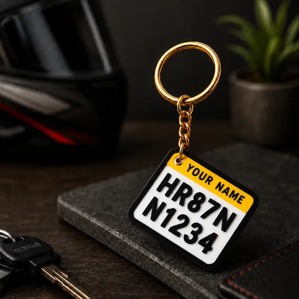 White_And_Yellow_Bike_Number_Plate_Personalized_Keychain