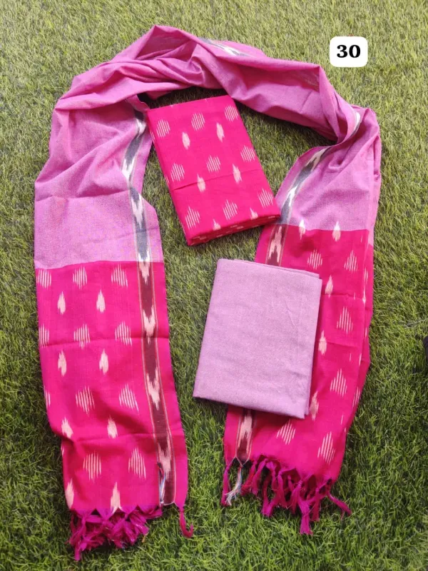 Pink_Ikkat_Handloom_Cotton_Dress_Material_With_Dupatta_For_Women