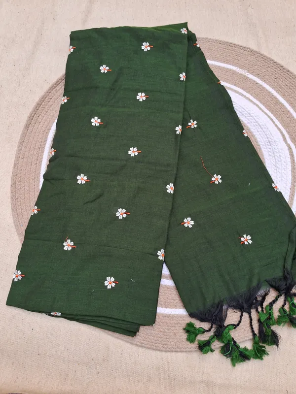 Bottle_Green_Parijatak_Khadi_Cotton_Saree