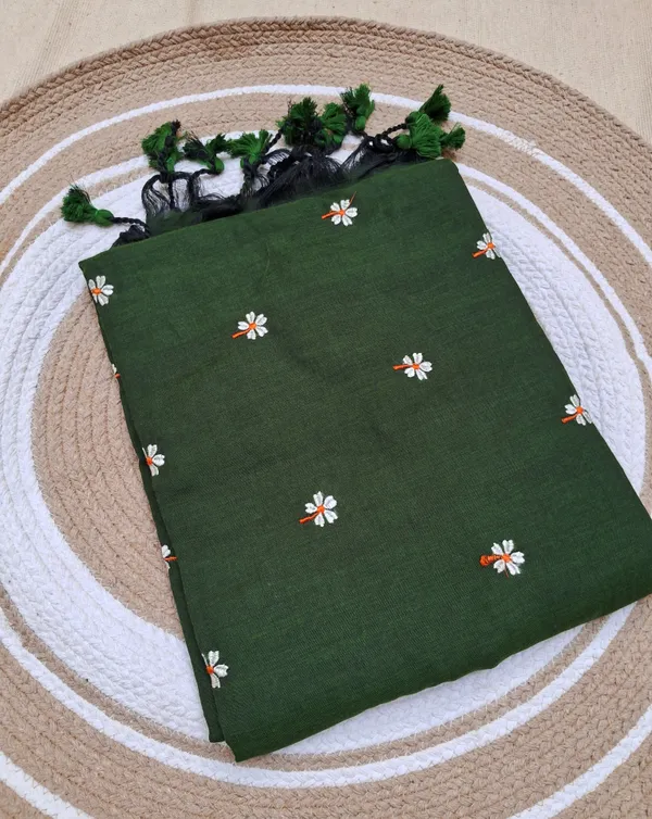 Bottle_Green_Parijatak_Khadi_Cotton_Saree