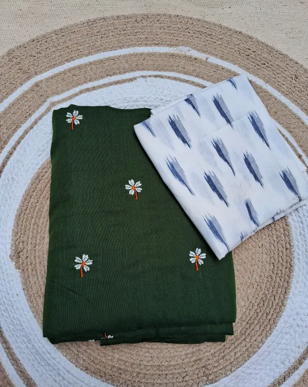 Bottle_Green_Parijatak_Khadi_Cotton_Saree