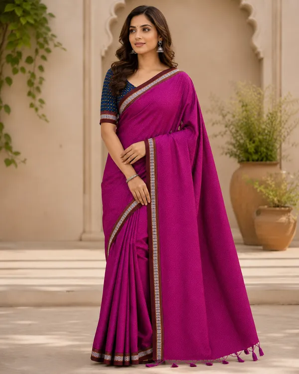 Dark_Pink_Plain_Khun_Saree_For_Women
