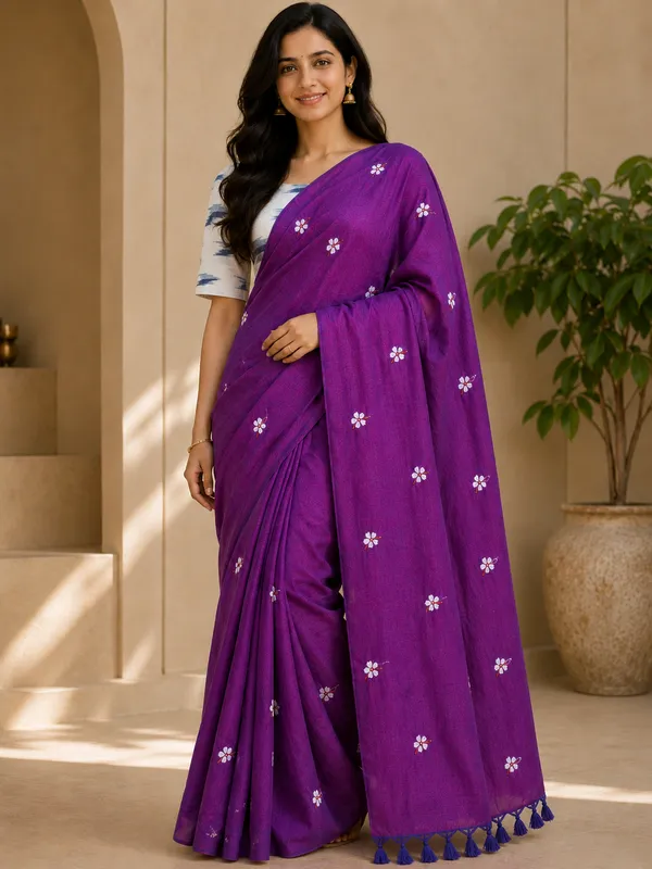 Deep_Violet_Parijatak_Khadi_Cotton_Saree