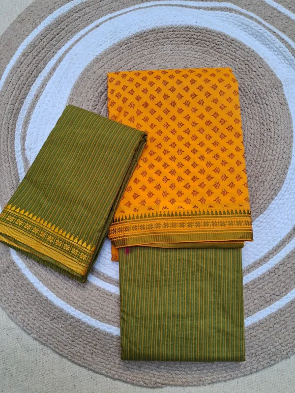 Yellow_And_Green_Printed_Puneri_Cotton_Dress_Material_For_Women