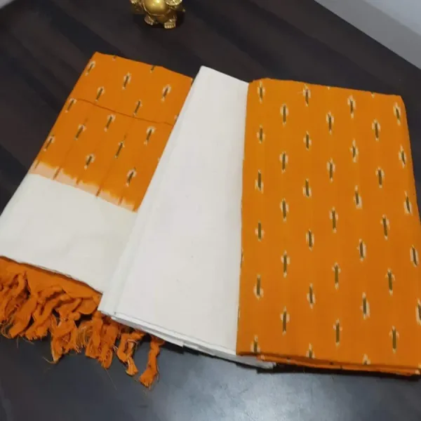 Golden_Yellow_Ikkat_Handloom_Cotton_Dress_Material_With_Dupatta_For_Women