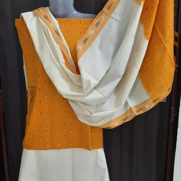 Golden_Yellow_Ikkat_Handloom_Cotton_Dress_Material_With_Dupatta_For_Women