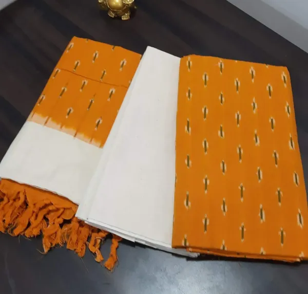 Golden_Yellow_Ikkat_Handloom_Cotton_Dress_Material_With_Dupatta_For_Women