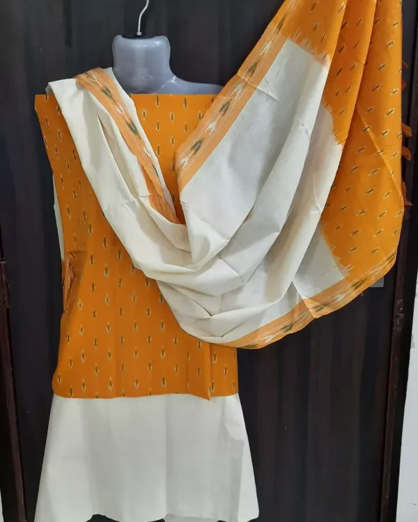 Golden_Yellow_Ikkat_Handloom_Cotton_Dress_Material_With_Dupatta_For_Women