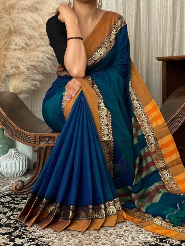 Peacock_Blue_Narayan_Pet_Cotton_Saree_For_Women