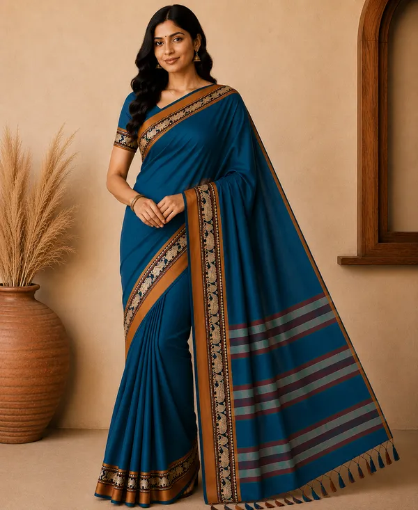 Peacock_Blue_Narayan_Pet_Cotton_Saree_For_Women