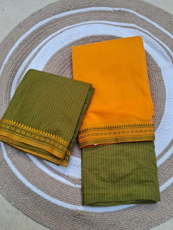 Yellow_And_Green_Plain_Puneri_Cotton_Dress_Material_For_Women