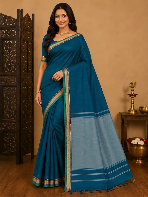 Peacock_Blue_Narayan_Pet_Cotton_Saree_For_Women