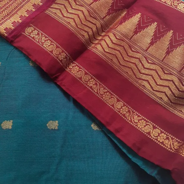 Peacock_Blue_Gadwal_Cotton_Silk_Saree_For_Women