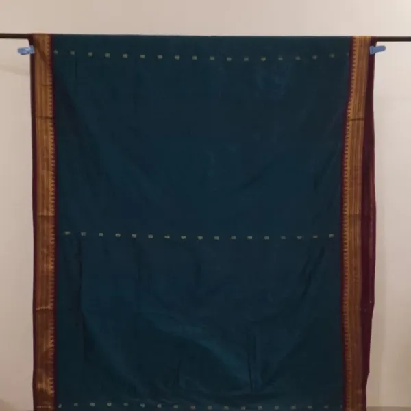 Peacock_Blue_Gadwal_Cotton_Silk_Saree_For_Women