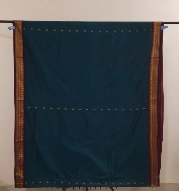 Peacock_Blue_Gadwal_Cotton_Silk_Saree_For_Women