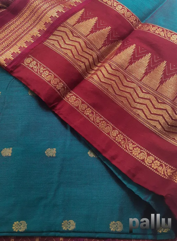Peacock_Blue_Gadwal_Cotton_Silk_Saree_For_Women