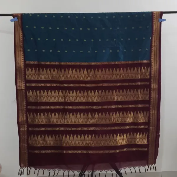 Peacock_Blue_Gadwal_Cotton_Silk_Saree_For_Women