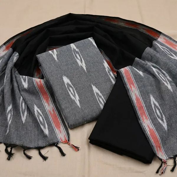Steel_Grey_Ikkat_Handloom_Cotton_Dress_Material_With_Dupatta_For_Women