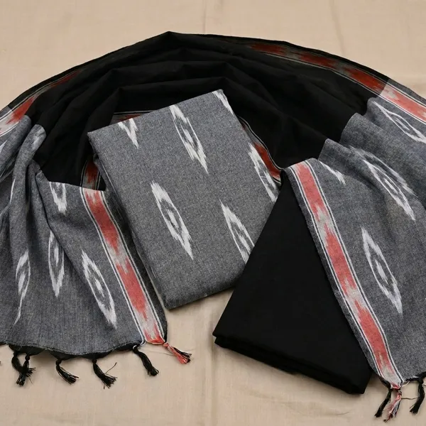 Steel_Grey_Ikkat_Handloom_Cotton_Dress_Material_With_Dupatta_For_Women