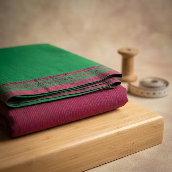 Green_And_Pink_Plain_Puneri_Cotton_Dress_Material_For_Women