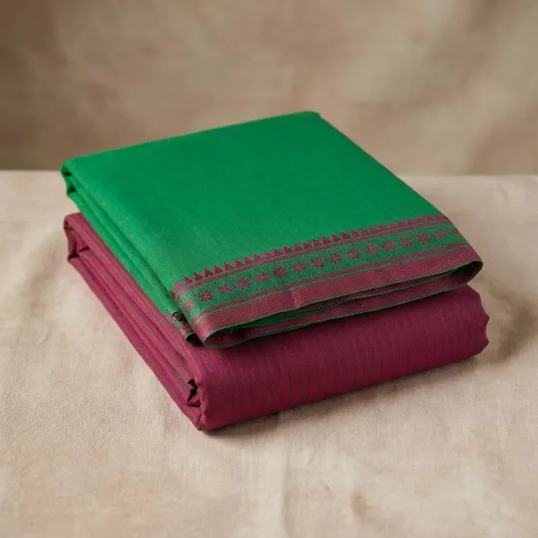 Green_And_Pink_Plain_Puneri_Cotton_Dress_Material_For_Women