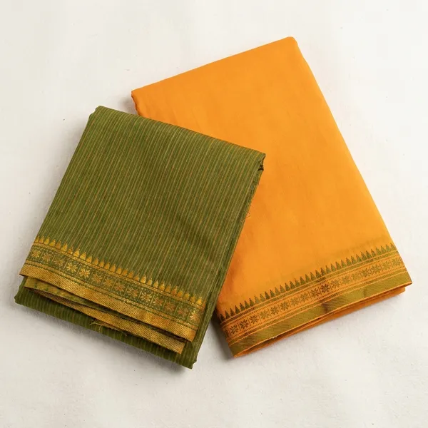 Yellow_And_Green_Plain_Puneri_Cotton_Dress_Material_For_Women