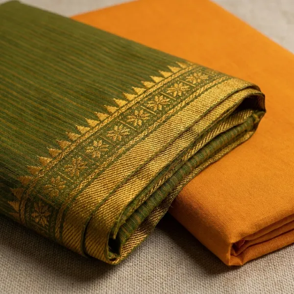 Yellow_And_Green_Plain_Puneri_Cotton_Dress_Material_For_Women