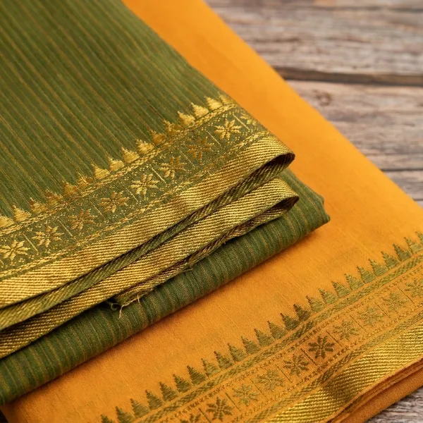 Yellow_And_Green_Plain_Puneri_Cotton_Dress_Material_For_Women