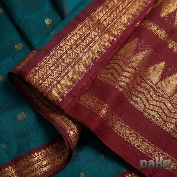 Peacock_Blue_Gadwal_Cotton_Silk_Saree_For_Women