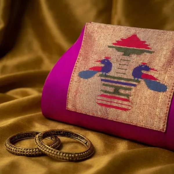 Pink_Colour_Pure_Silk_Pathani_Sling_Bag_For_Women
