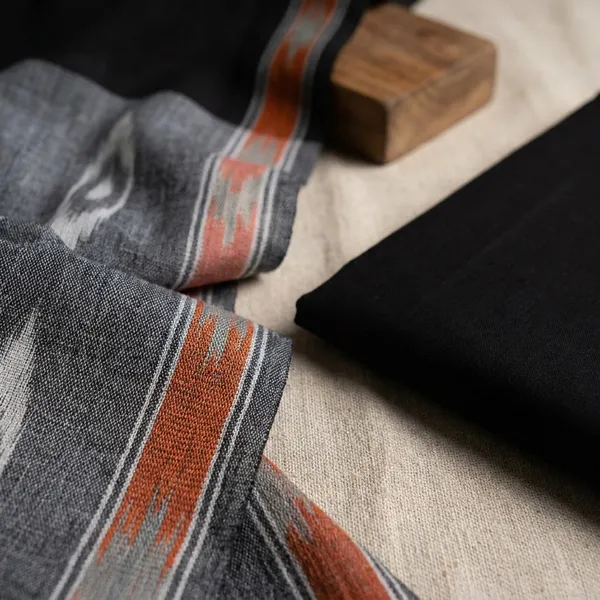 Steel_Grey_Ikkat_Handloom_Cotton_Dress_Material_With_Dupatta_For_Women
