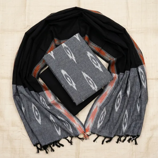 Steel_Grey_Ikkat_Handloom_Cotton_Dress_Material_With_Dupatta_For_Women