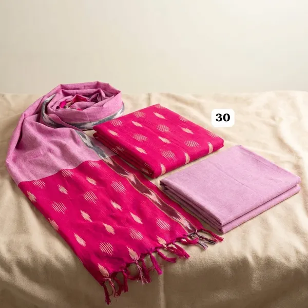 Pink_Ikkat_Handloom_Cotton_Dress_Material_With_Dupatta_For_Women