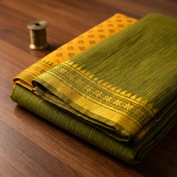 Yellow_And_Green_Printed_Puneri_Cotton_Dress_Material_For_Women