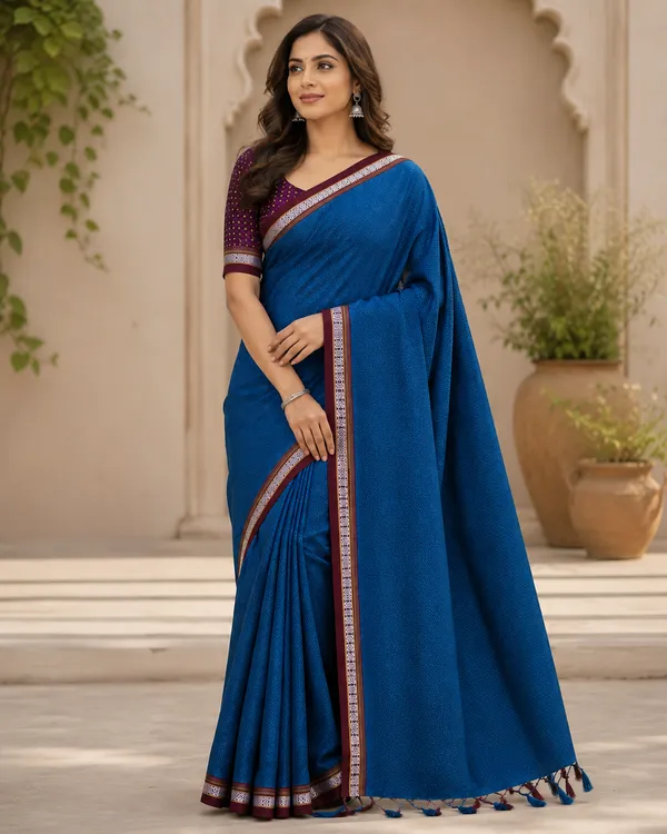 Blue_Plain_Khun_Saree_For_Women