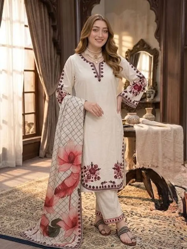 White_Satin_Rayon_Top_&_Bottom_Set_For_Women