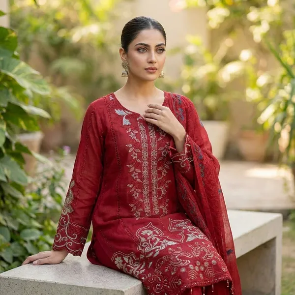 Red_Cambric_Cotton_Suit_Set_For_Women