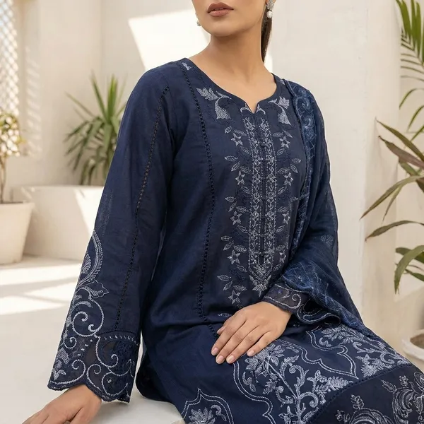 Navy_Blue_Cambric_Cotton_Suit_Set_For_Women