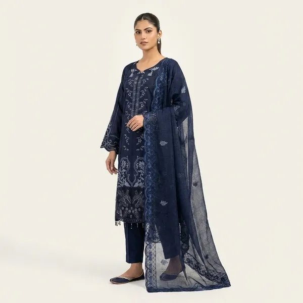 Navy_Blue_Cambric_Cotton_Suit_Set_For_Women