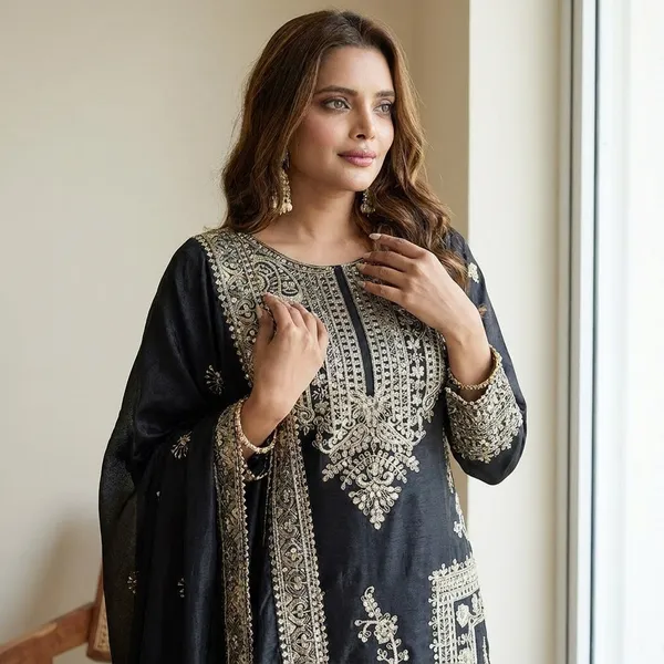 Black_Jalpari_Silk_Sherwani_Suit_For_Women