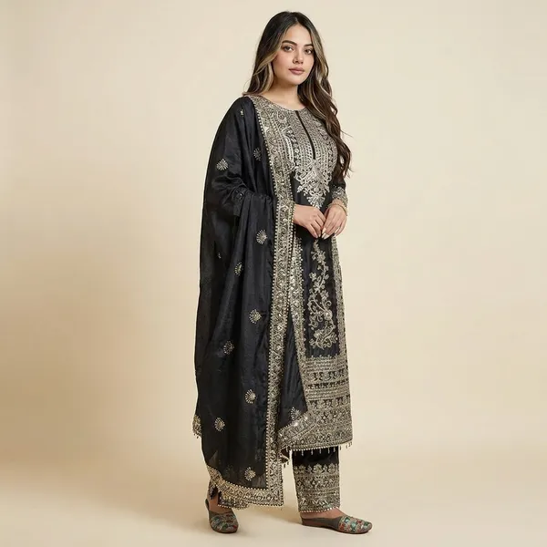 Black_Jalpari_Silk_Sherwani_Suit_For_Women