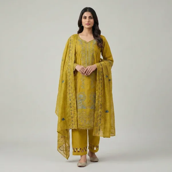 Yellow_Cambric_Cotton_Suit_Set_For_Women