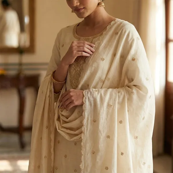 White_Vichitra_Silk_Dress_For_Women